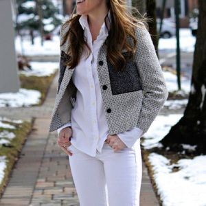 Ann Taylor Leather Boucle Snap Front Blazer Black & White Size 2